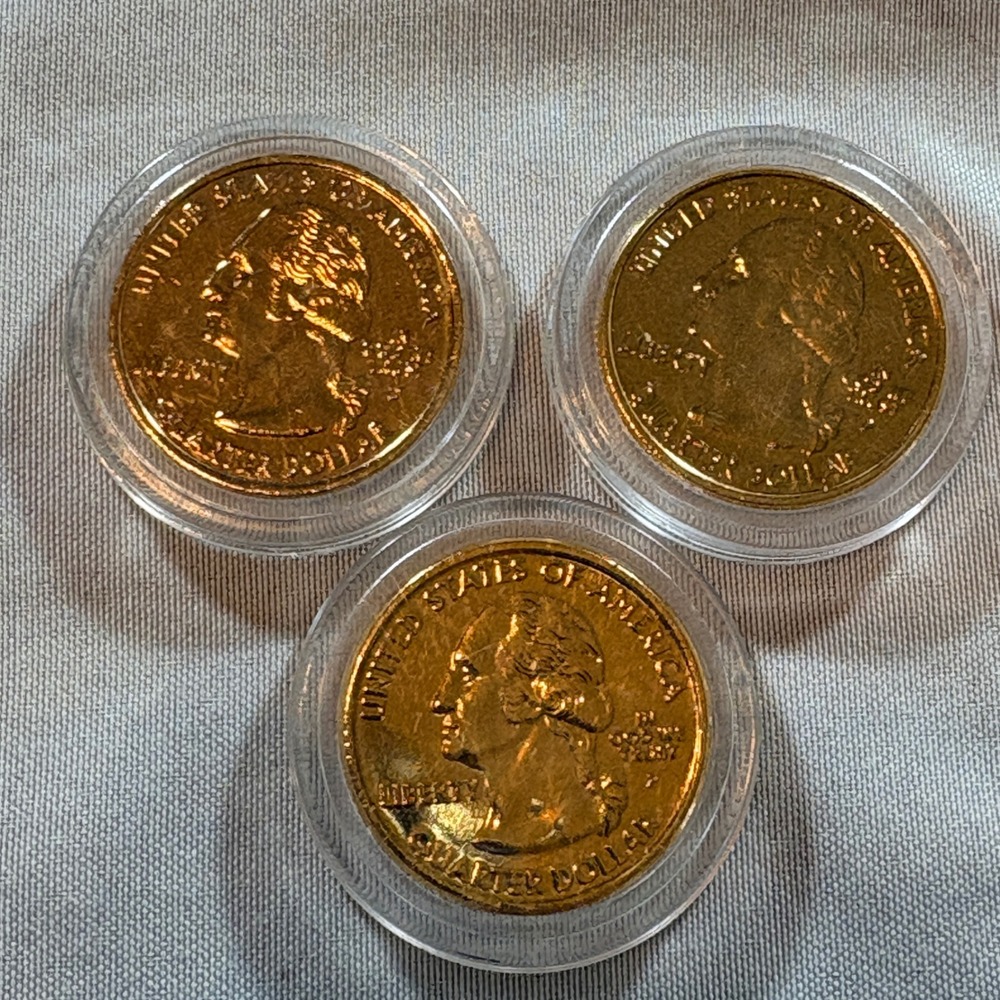 US Mint 24K Gold Plated 2001 State Quarters Set KY NC RI 3 Piece Collectible
